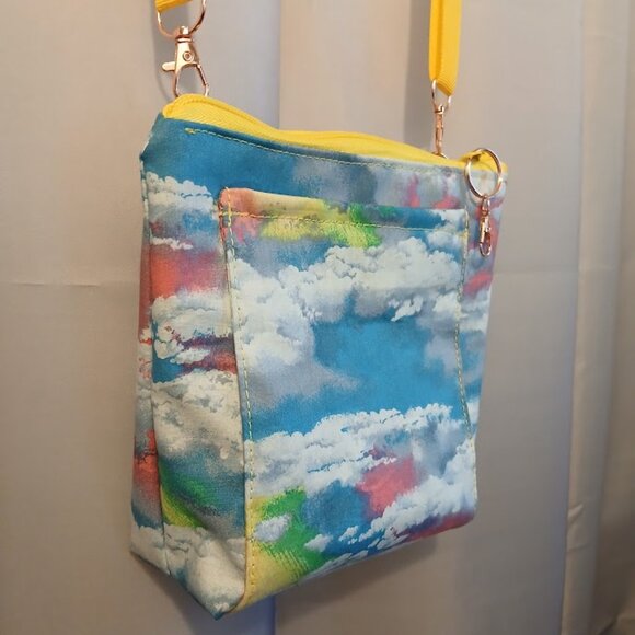 New Rainbow Clouds Sky print Crossbody Purse Bag Small Blue Pink Yellow Green - Picture 6 of 11